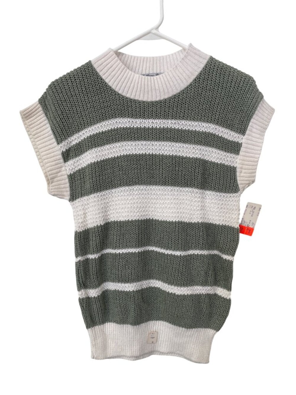 Vintage 80s College Point Sweater Size Striped Green White Cozy Deadstock NEW